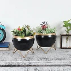 Adore Apple Shape Metal White & Gold Planter (Set of 2) - Adore & Décor