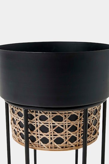 Adore French Connection Rattan Tall Geo Cane Planter - Black Set - Adore & Décor