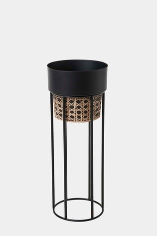 Adore French Connection Rattan Tall Geo Cane Planter - Black Set - Adore & Décor