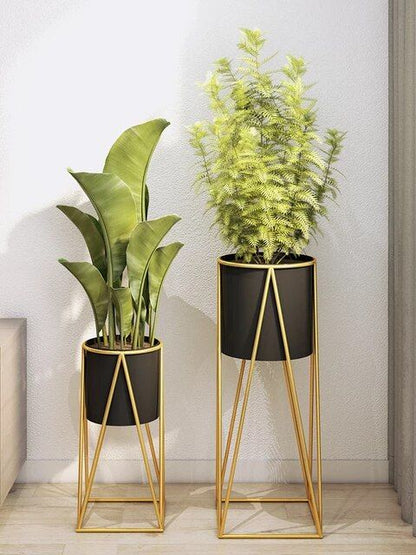 Adore Gold Metal Plant Stand with White Flower Pot Holder