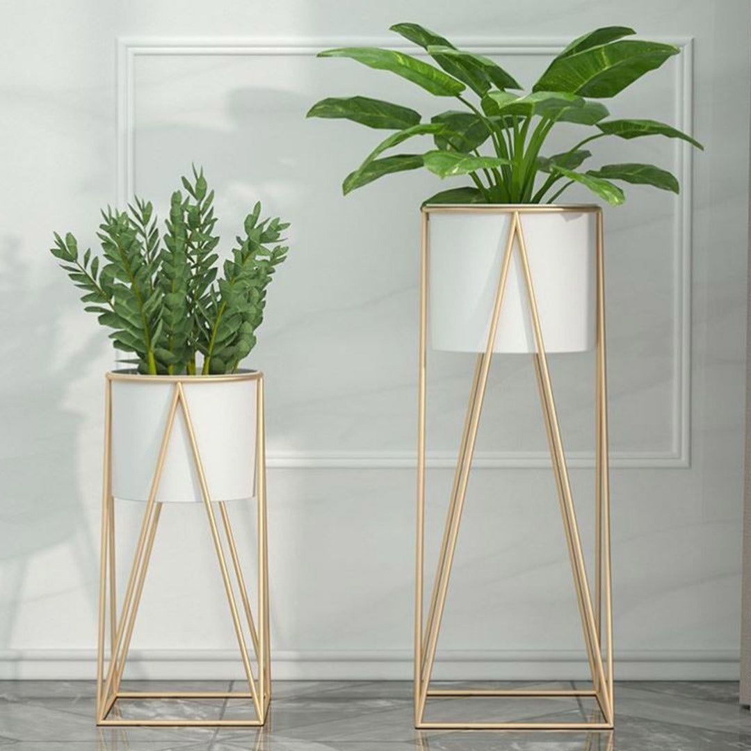 Adore Gold Metal Plant Stand with White Flower Pot Holder