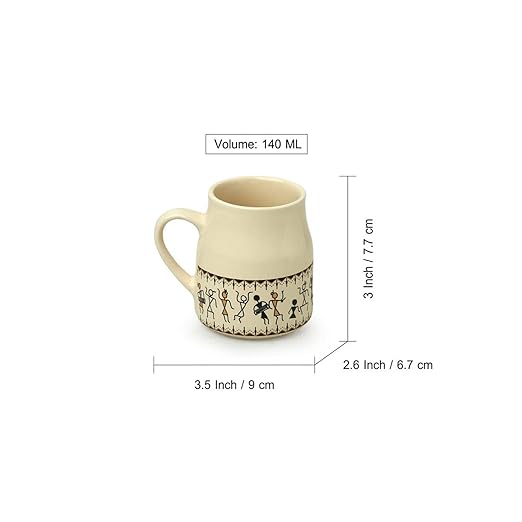 Adore Warli Handcrafted Ceramic Tea Cups [Set of 6]