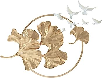 Adore Golden Ginkgo Leaf In Circle Birds Flying Wall Hanging Art