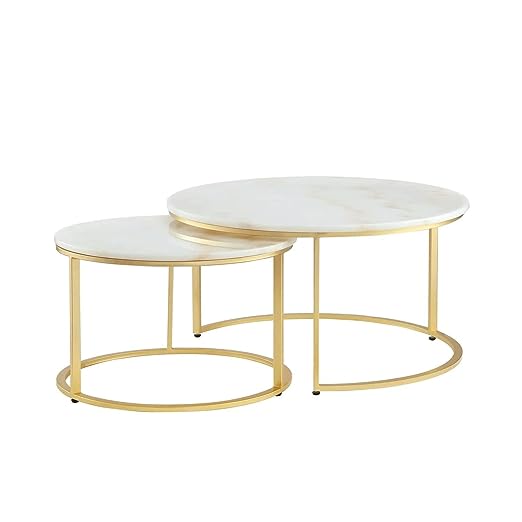 Adore Nesting Table [ set of 2][Natural marble, Wrought Iron]