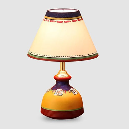 Adore Warli Hand-Painted' Home Decorative Terracotta Bedside Table Lamp