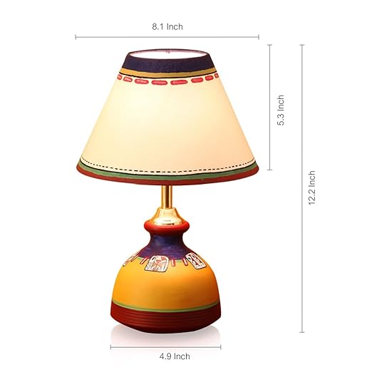 Adore Warli Hand-Painted' Home Decorative Terracotta Bedside Table Lamp