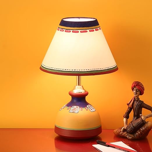 Adore Warli Hand-Painted' Home Decorative Terracotta Bedside Table Lamp