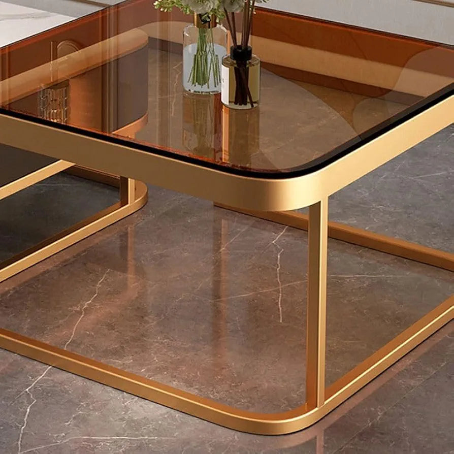 Adore Center Table with Storage Drawer and PVD Metal Frame & toughened GLASS