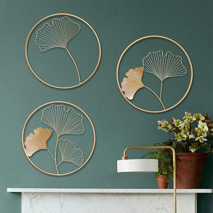 Adore 3pcs Nordic Style Wall Art Ginkgo Leaf Shape Hanging Pendant Metal Wall Decor