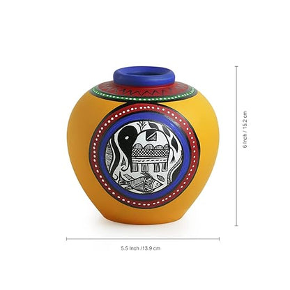 Adore Madhubani & Warli Handpainted Terracotta Flower Vase Flower Vases [set of 2]