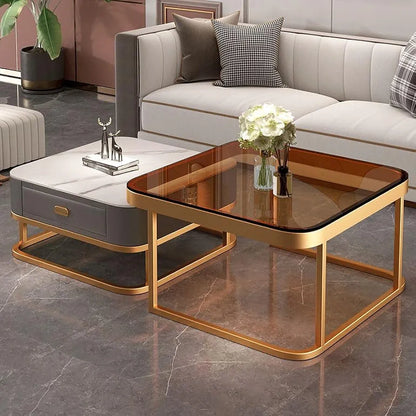 Adore Center Table with Storage Drawer and PVD Metal Frame & toughened GLASS