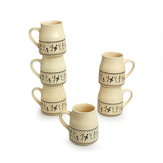 Adore Warli Handcrafted Ceramic Tea Cups [Set of 6]