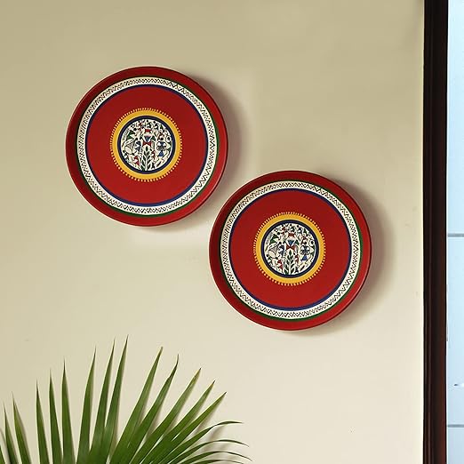 Adore Handpainted Terracotta Decorative Plates Hanging Wall Art