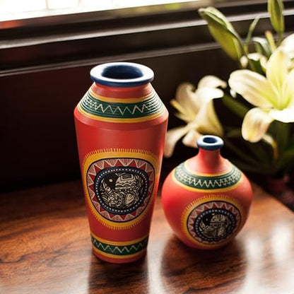 Adore Madhubani Handpainted Terracotta Vases (Set of 2)