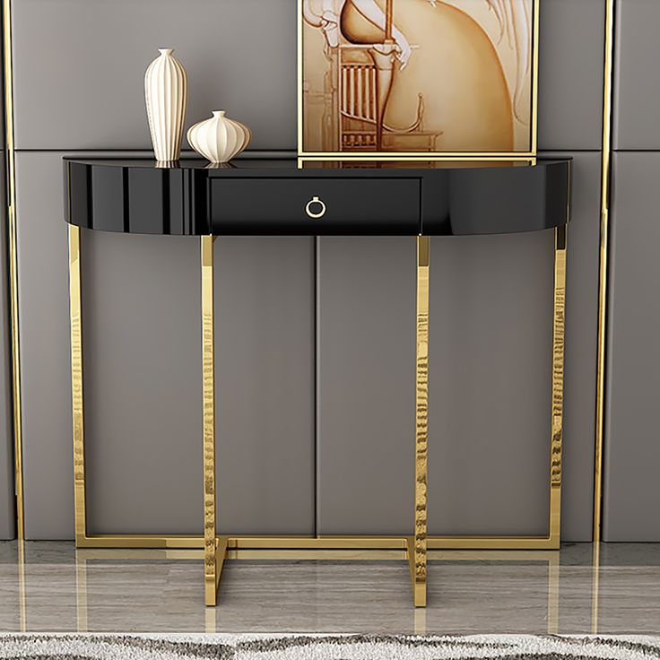 Adore Black Demilune Console Table with Storage