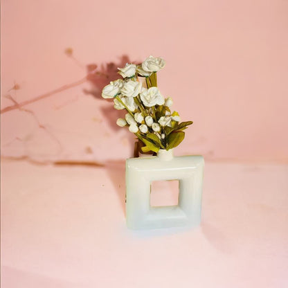 Square Hollow Ceramic Vase [SINGLE, CREME].