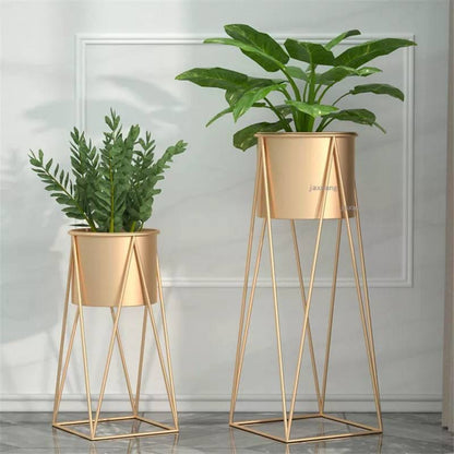 Adore Gold Metal Plant Stand with White Flower Pot Holder