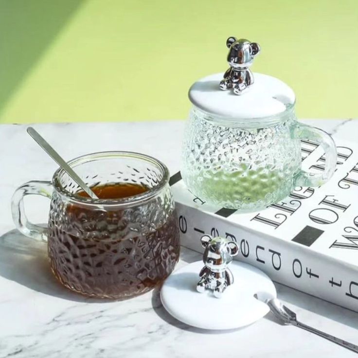 Adore Bear lid flask with straw [set of 2] - Adore & Décor