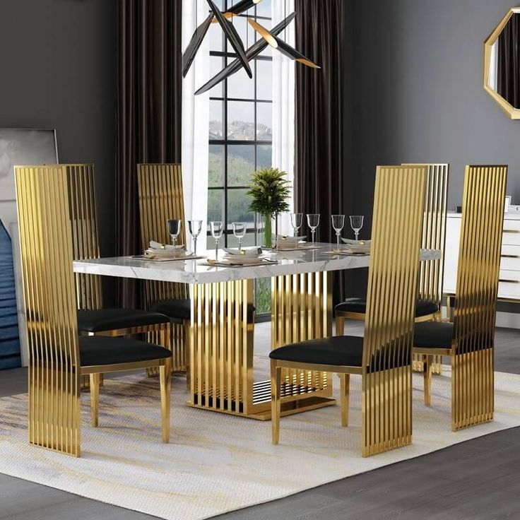 Adore Black Hansika Dining Table Set with Six Chairs - Adore & Décor