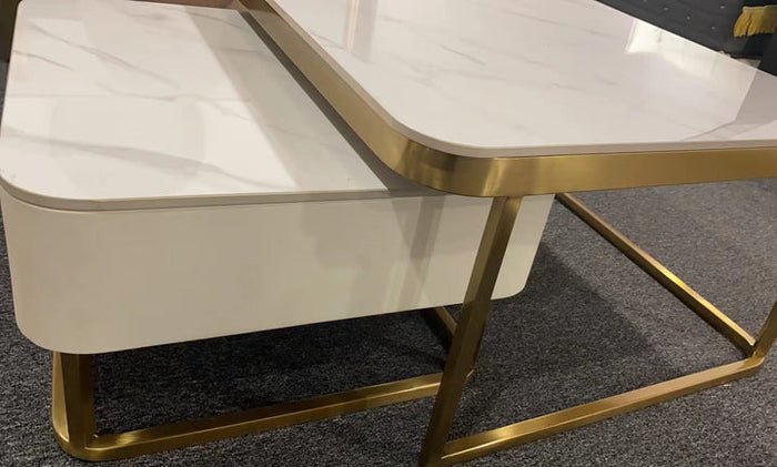 Adore Center Table with Storage Drawer and PVD Metal Frame - Adore & Décor