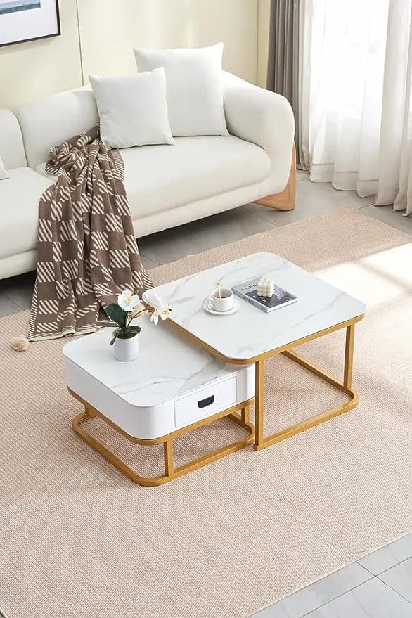 Adore Center Table with Storage Drawer and PVD Metal Frame - Adore & Décor