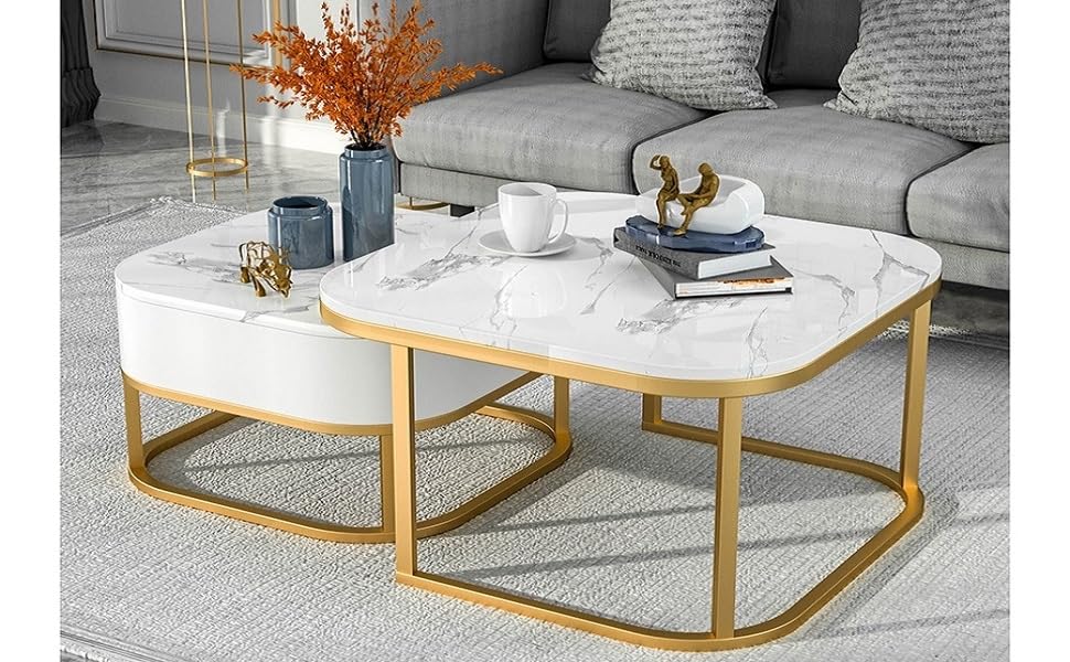 Adore Center Table with Storage Drawer and PVD Metal Frame - Adore & Décor