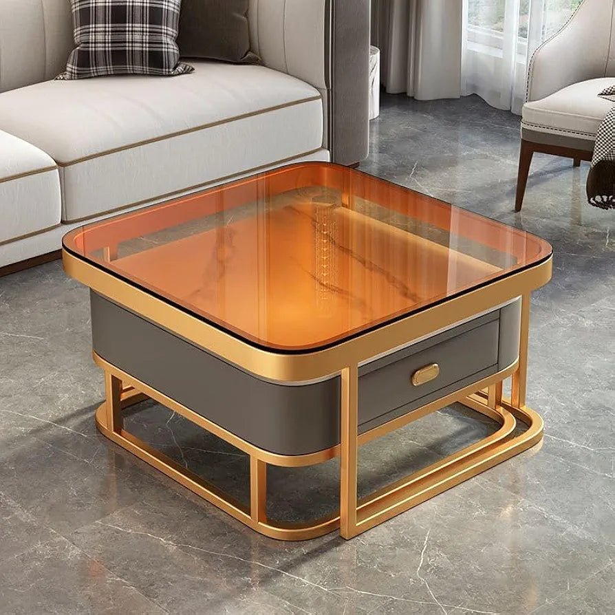 Adore Center Table with Storage Drawer and PVD Metal Frame & toughened GLASS - Adore & Décor