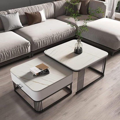 Adore drawer nesting table [set of 2] [WROUGHT IRON , LAMINATED MDF] - Adore & Décor