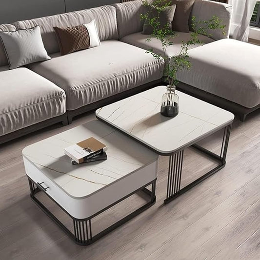 Adore drawer nesting table [set of 2] [WROUGHT IRON , LAMINATED MDF] - Adore & Décor