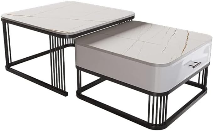 Adore drawer nesting table [set of 2] [WROUGHT IRON , LAMINATED MDF] - Adore & Décor