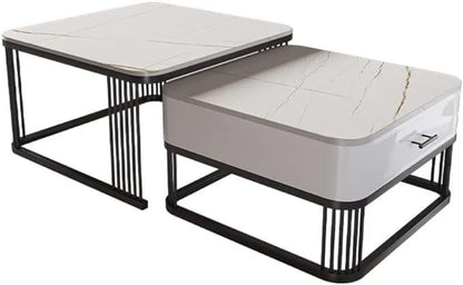 Adore drawer nesting table [set of 2] [WROUGHT IRON , LAMINATED MDF] - Adore & Décor