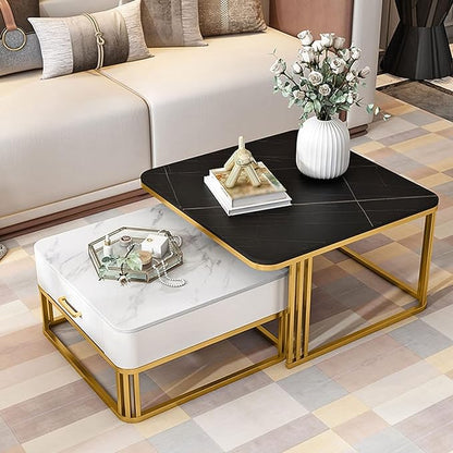 Adore drawer nesting table [set of 2] [WROUGHT IRON , LAMINATED MDF] - Adore & Décor