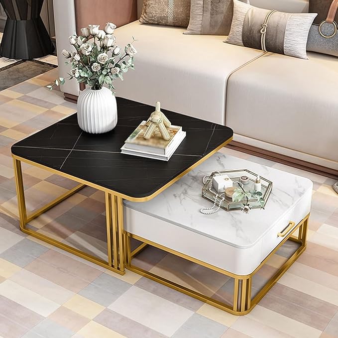 Adore drawer nesting table [set of 2] [WROUGHT IRON , LAMINATED MDF] - Adore & Décor