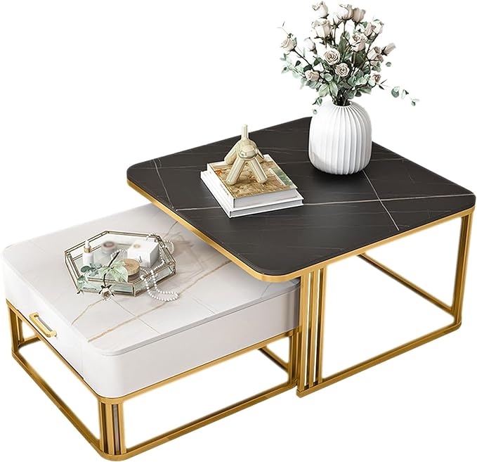 Adore drawer nesting table [set of 2] [WROUGHT IRON , LAMINATED MDF] - Adore & Décor