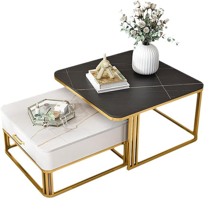 Adore drawer nesting table [set of 2] [WROUGHT IRON , LAMINATED MDF] - Adore & Décor