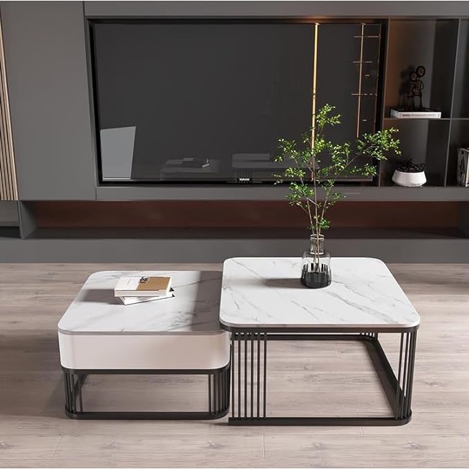 Adore drawer nesting table [set of 2] [WROUGHT IRON , LAMINATED MDF] - Adore & Décor