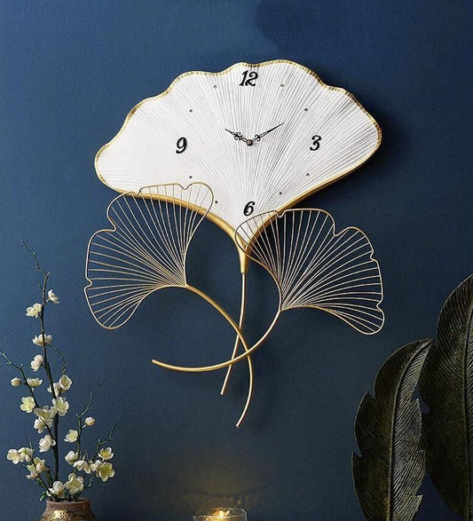 Adore Ivory Gingko metal wall clock - Adore & Décor