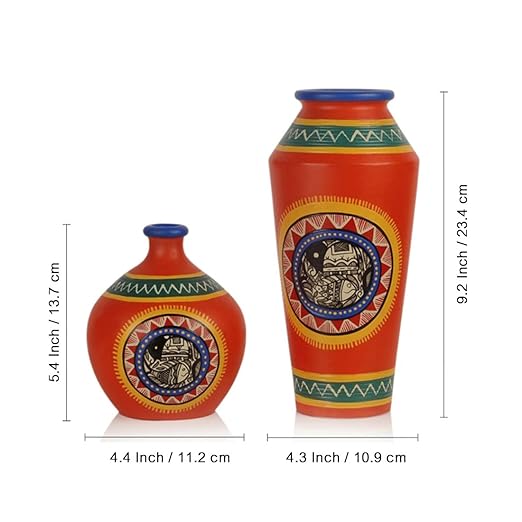Adore Madhubani Handpainted Terracotta Vases (Set of 2) - Adore & Décor