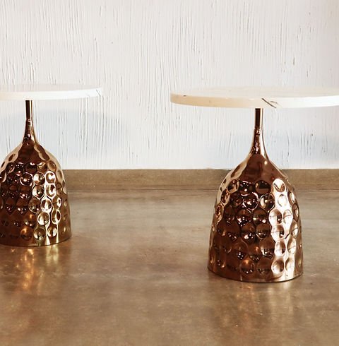 Adore Marble top and hammered brass side coffee table - Adore & Décor