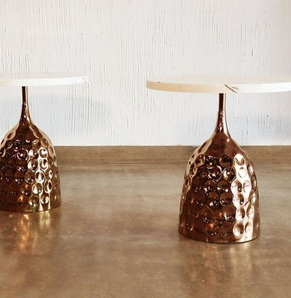 Adore Marble top and hammered brass side coffee table - Adore & Décor