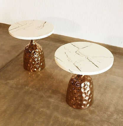 Adore Marble top and hammered brass side coffee table - Adore & Décor