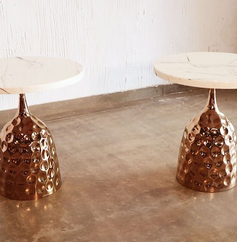 Adore Marble top and hammered brass side coffee table - Adore & Décor