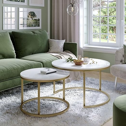 Adore Nesting Table [ set of 2][Natural marble, Wrought Iron] - Adore & Décor