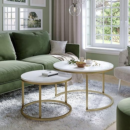 Adore Nesting Table [ set of 2][Natural marble, Wrought Iron] - Adore & Décor