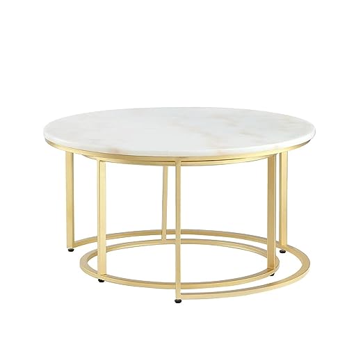 Adore Nesting Table [ set of 2][Natural marble, Wrought Iron] - Adore & Décor