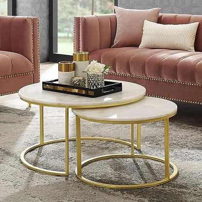 Adore Nesting Table [ set of 2][Natural marble, Wrought Iron] - Adore & Décor