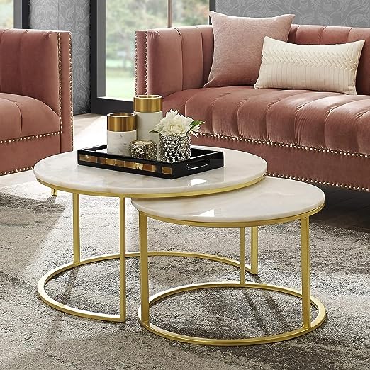Adore Nesting Table [ set of 2][Natural marble, Wrought Iron] - Adore & Décor