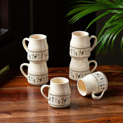 Adore Warli Handcrafted Ceramic Tea Cups [Set of 6] - Adore & Décor