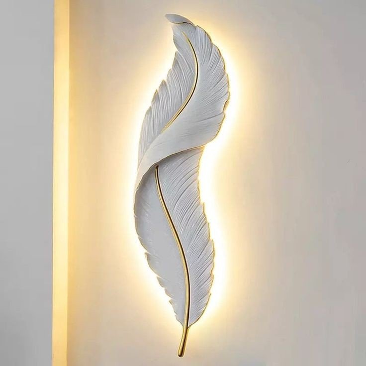 Adore white holy feather wall art with lights - Adore & Décor