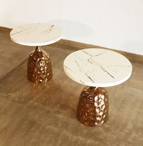 Adore Marble top and hammered brass side coffee table